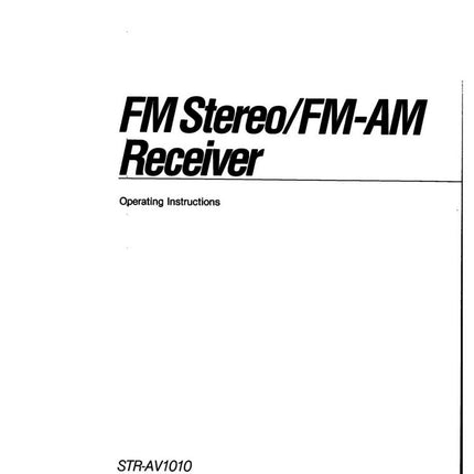 Sony STR-AV1010 STR-AV910 STR-AV710 AV Receiver Owners Manual