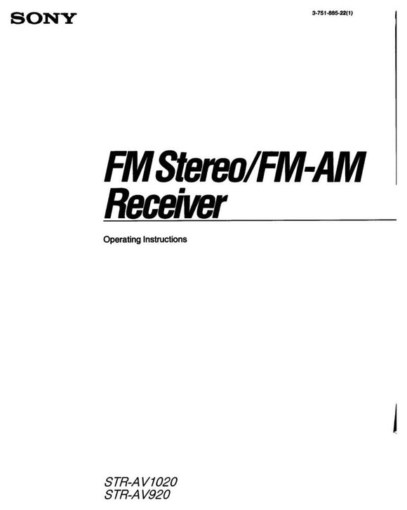 Sony STR-AV1020 Receiver Owners Manual