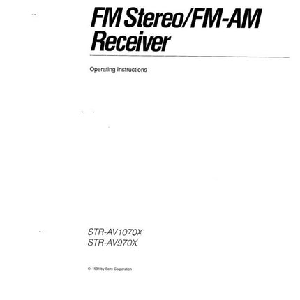 Sony STR-AV1070X STR-AV970X AV Receiver Owners Manual