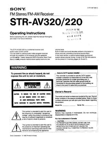 Sony STR-AV220 Amplifier Receiver Owners Instruction Manual