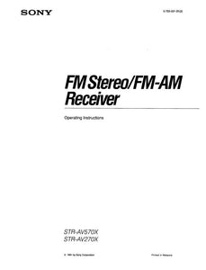 Sony STR-AV270X Receiver Owners Manual