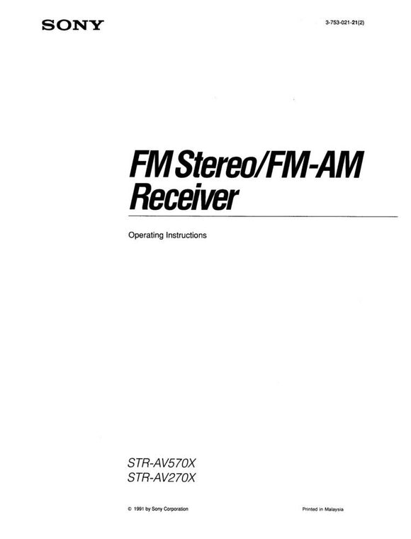 Sony STR-AV270X Receiver Owners Manual