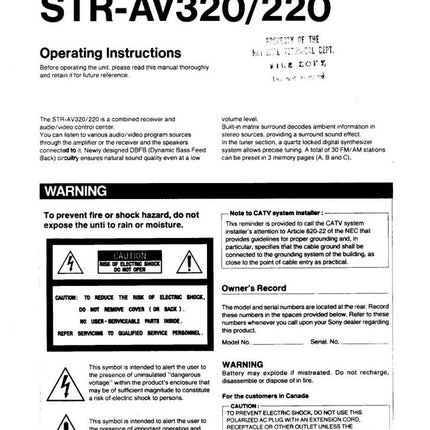 Sony STR-AV320 STR-AV220 AV Receiver Owners Manual