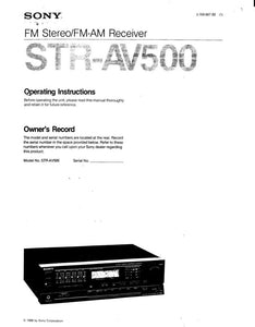 Sony STR-AV500 Receiver Owners Manual