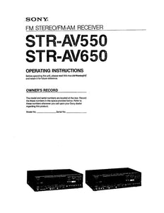 Sony STR-AV550 STR-AV650 Receiver Owners Manual