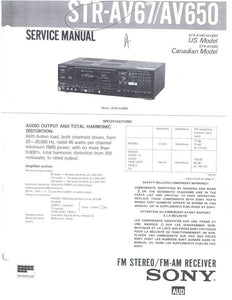 Sony STR-AV67 Amplifier Receiver Owners Instruction Manual