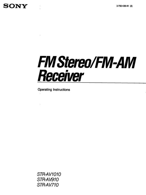 Sony STR-AV710 STR-AV910 STR-AV1010 Receiver Owners Manual