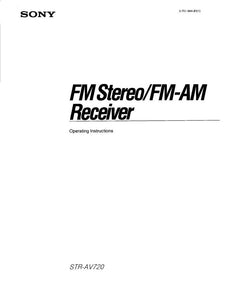 Sony STR-AV720 Receiver Owners Manual