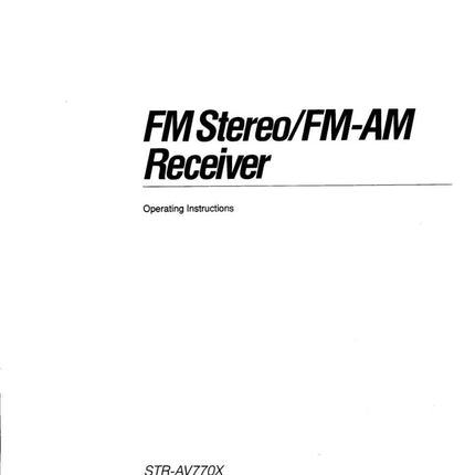 Sony STR-AV770X AV Receiver Owners Manual