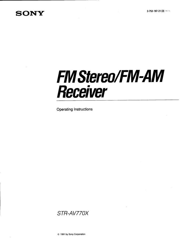 Sony STR-AV770X AV Receiver Owners Manual