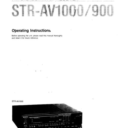 Sony STR-AV900 STR-AV1000 Receiver Owners Manual