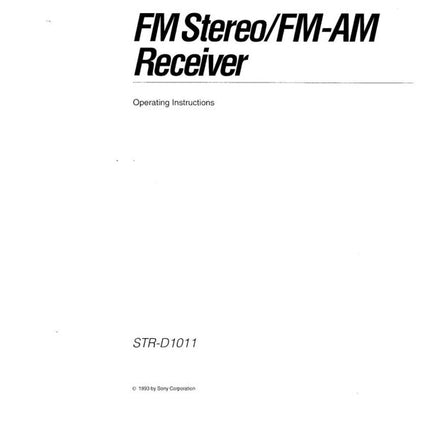Sony STR-D1011 AV Receiver Owners Manual