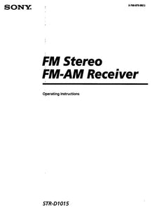 Sony STR-D1015 Receiver Owners Manual