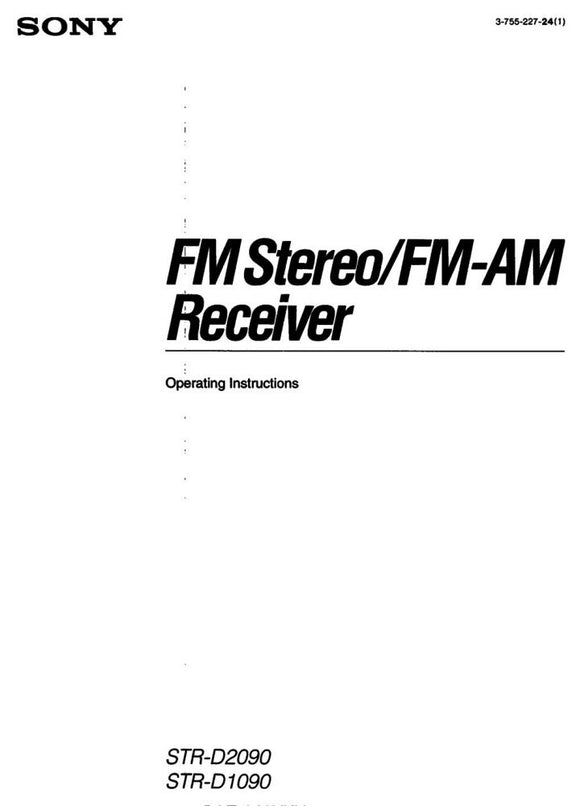 Sony STR-D1090 STR-D2090 Receiver Owners Manual