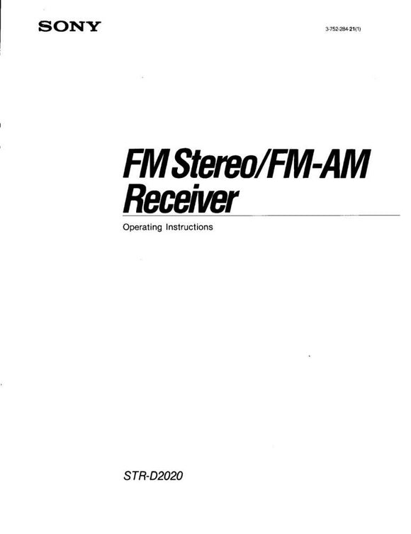 Sony STR-D2020 Receiver Owners Manual