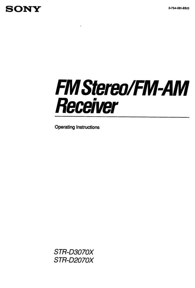 Sony STR-D2070 STR-D3070X Receiver Owners Manual