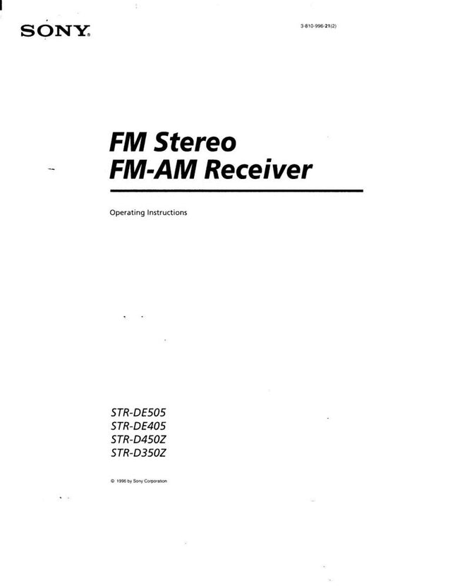 Sony STR-D350Z Amplifier Receiver Owners Instruction Manual
