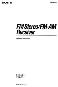 Sony STR-D511 STR-D611 AV Receiver Owners Manual