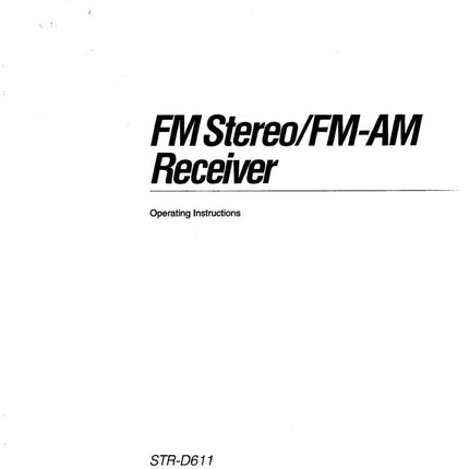 Sony STR-D611 Amplifier Receiver Owners Instruction Manual