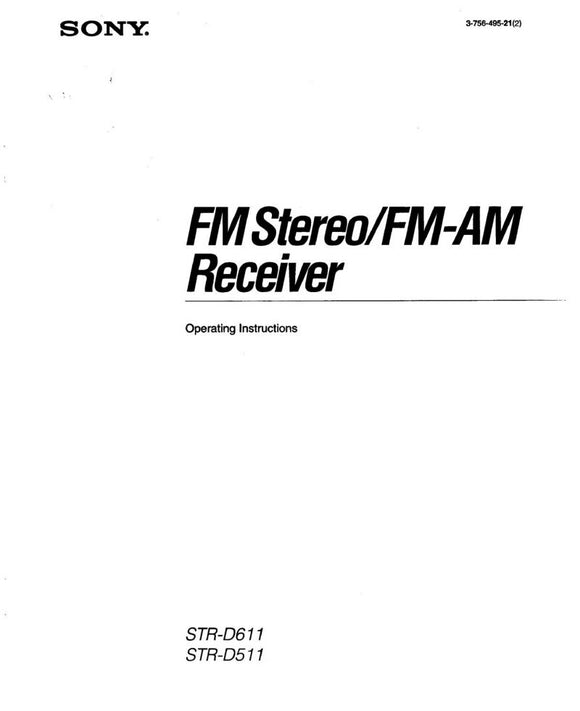 Sony STR-D611 Amplifier Receiver Owners Instruction Manual