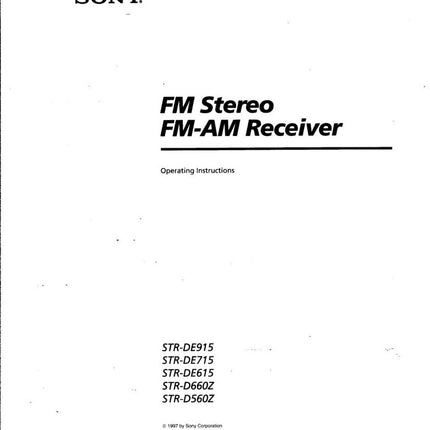 Sony STR-D660Z Amplifier Receiver Owners Instruction Manual