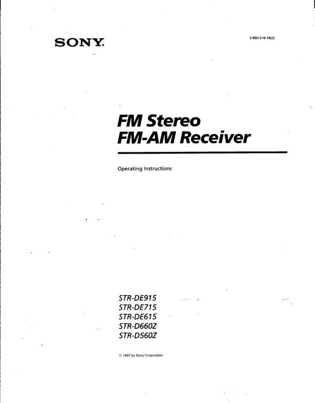 Sony STR-D660Z Amplifier Receiver Owners Instruction Manual