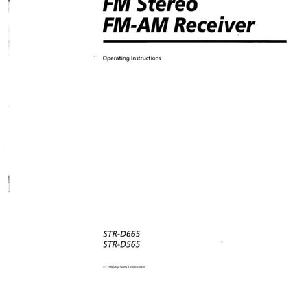 Sony STR-D665 STR-D565 AV Receiver Owners Manual