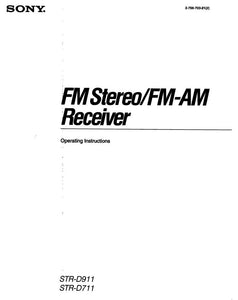 Sony STR-D711 STR-D911 Receiver Owners Manual