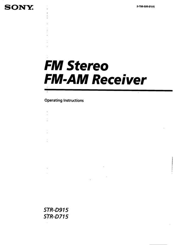 Sony STR-D715 STR-D915 Receiver Owners Manual