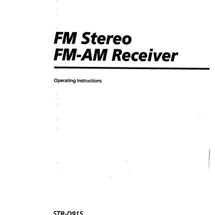 Sony STR-D915 Amplifier Receiver Owners Instruction Manual