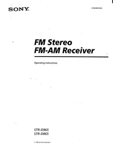 Sony STR-D965 STR-D865 AV Receiver Owners Manual