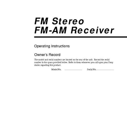 Sony STR-DA1ES AV Receiver Owners Manual