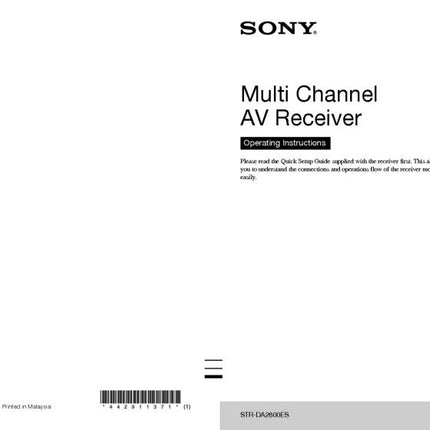 Sony STR-DA2800ES AV Receiver Owners Manual