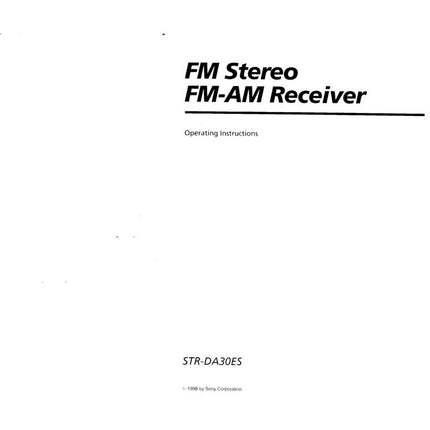 Sony STR-DA30ES AV Receiver Owners Manual