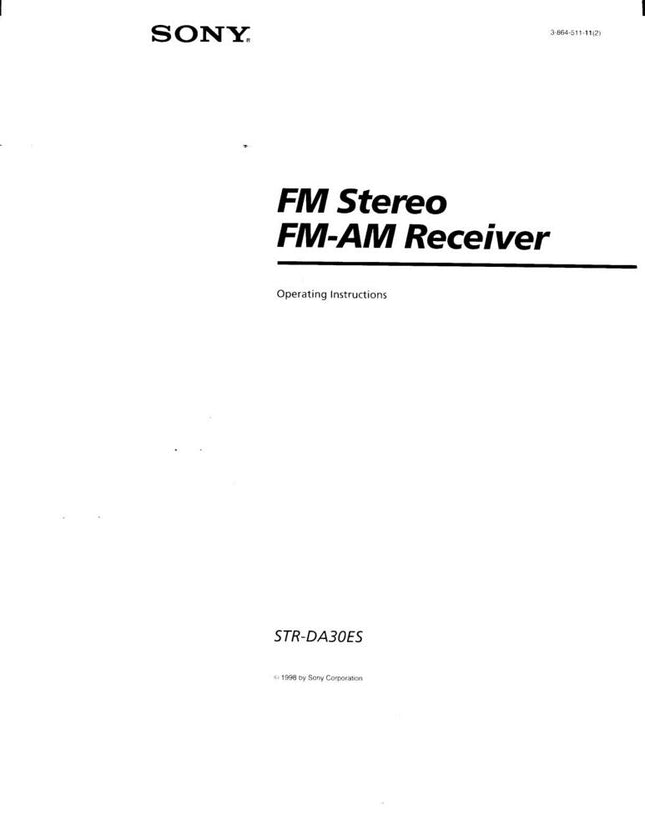 Sony STR-DA30ES AV Receiver Owners Manual