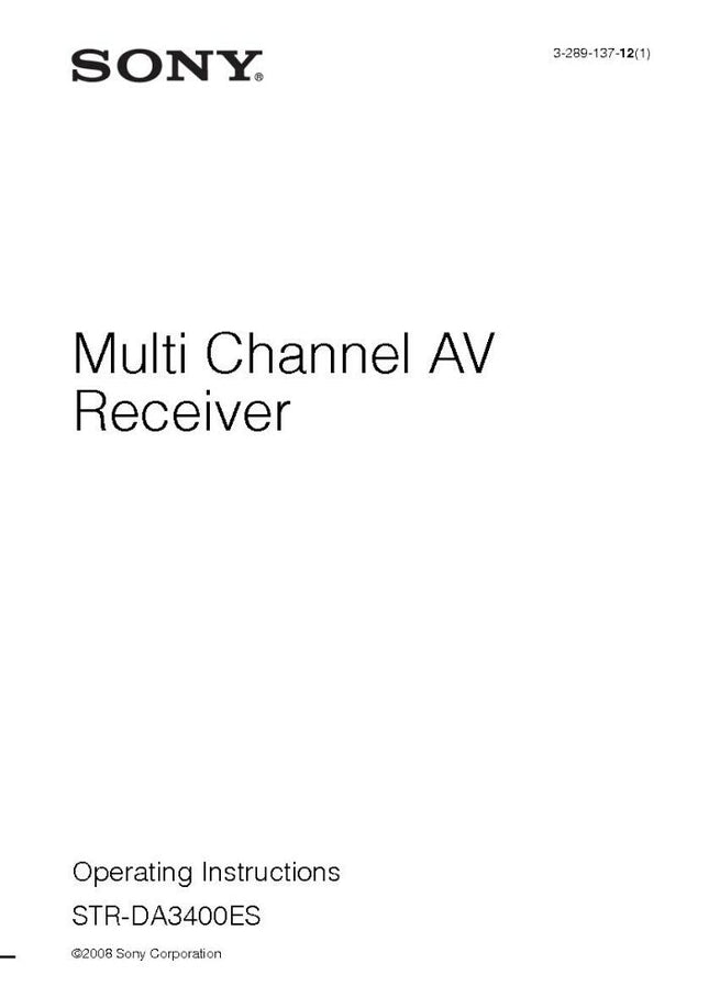 Sony STR-DA3400ES AV Receiver Owners Manual