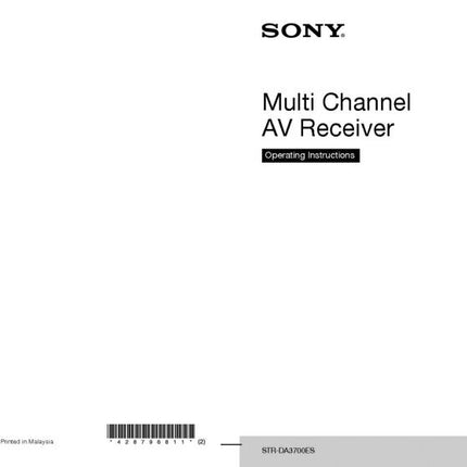 Sony STR-DA3700ES Receiver Owners Manual