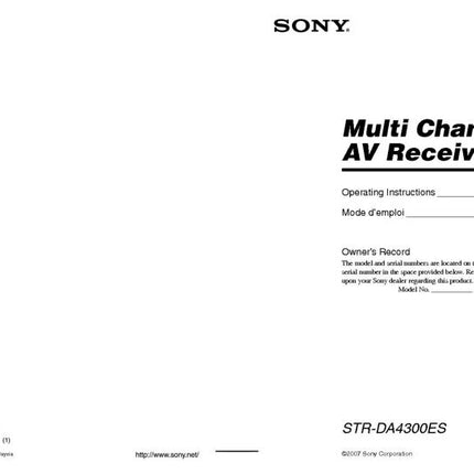 Sony STR-DA4ES Amplifier Receiver Owners Instruction Manual