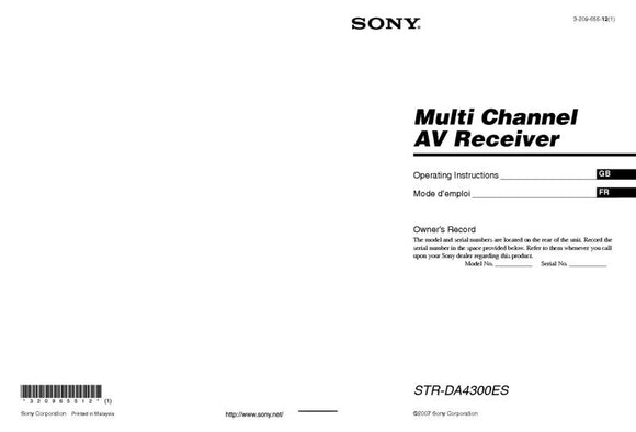 Sony STR-DA4ES Amplifier Receiver Owners Instruction Manual