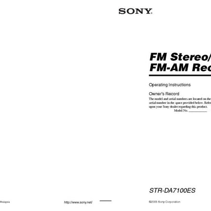 Sony STR-DA7100ES AV Receiver Owners Manual