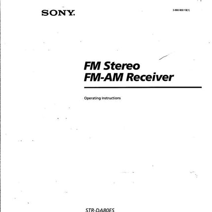 Sony STR-DA80ES AV Receiver Owners Manual