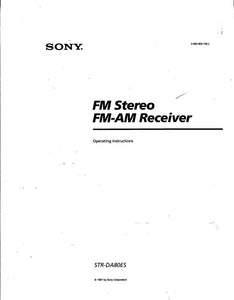 Sony STR-DA80ES AV Receiver Owners Manual