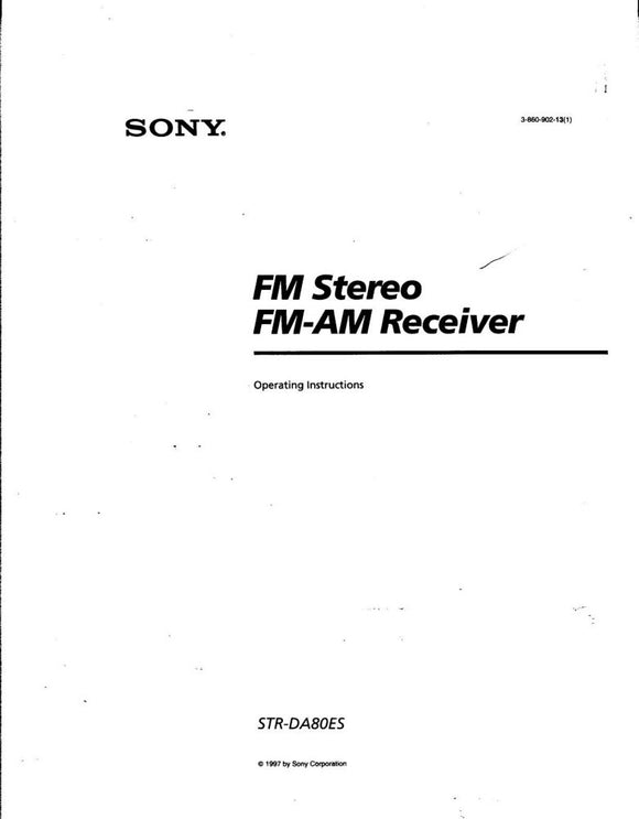 Sony STR-DA80ES AV Receiver Owners Manual