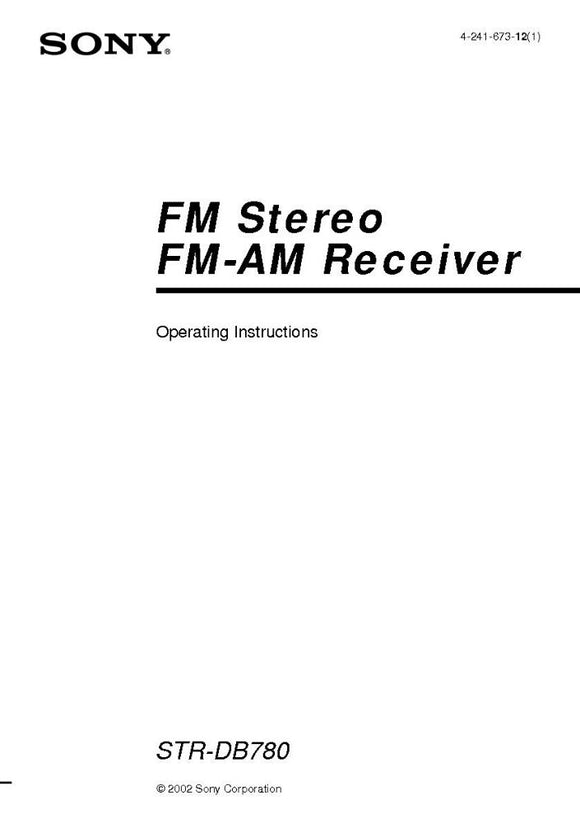 Sony STR-DB780 Amplifier Receiver Owners Instruction Manual