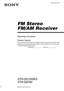 Sony STR-DB790 Amplifier Receiver Owners Instruction Manual