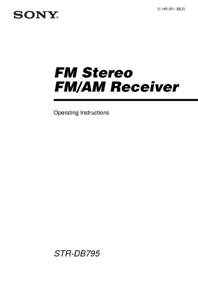 Sony STR-DB795 Receiver Owners Manual