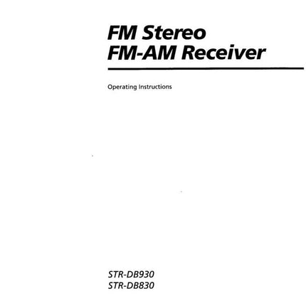 Sony STR-DB830 Amplifier Receiver Owners Instruction Manual