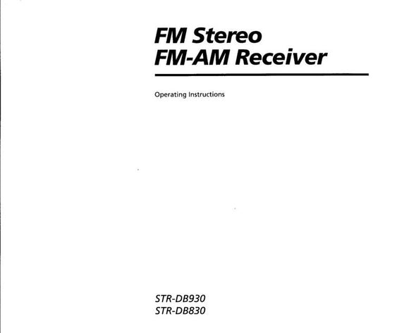 Sony STR-DB830 Amplifier Receiver Owners Instruction Manual