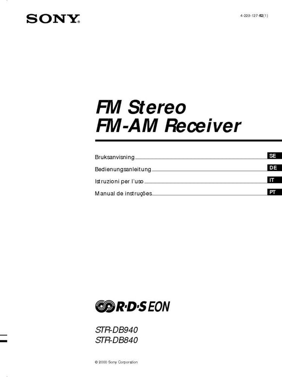 Sony STR-DB840 Amplifier Receiver Owners Instruction Manual