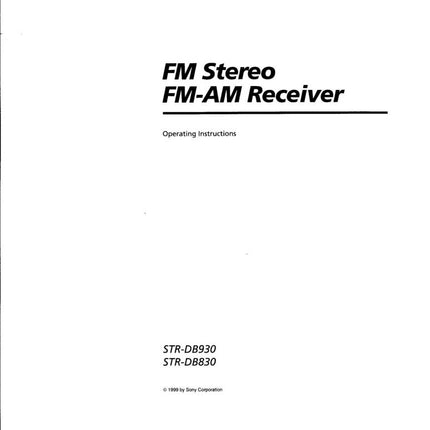 Sony STR-DB930 STR-DB830 AV Receiver Owners Manual